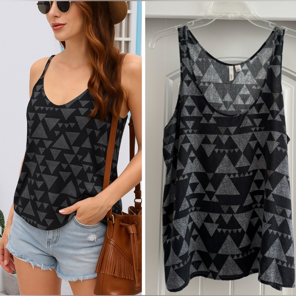 Frenchi Black and Gray Graphic Tank Top